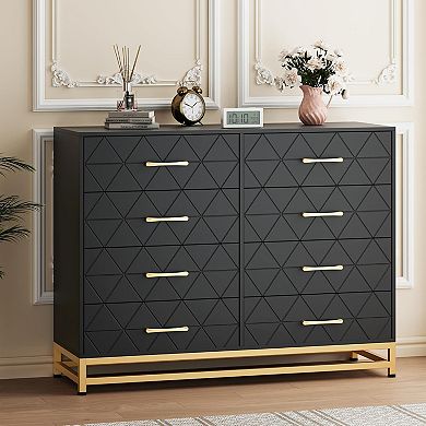 8 Drawer Dresser TV Stand with Metal Handles Waterproof MDF AntiCollapse Design Wide Storage
