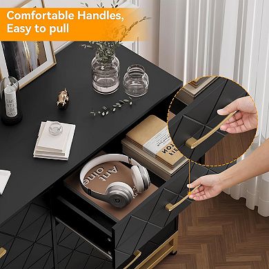 8 Drawer Dresser TV Stand with Metal Handles Waterproof MDF AntiCollapse Design Wide Storage