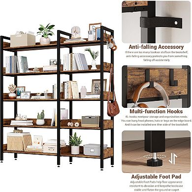 Corner Bookshelf - 5-Tier Industrial Convertible Bookcase