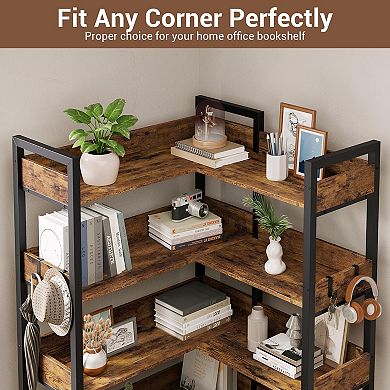 Corner Bookshelf - 5-Tier Industrial Convertible Bookcase