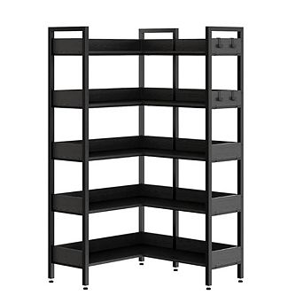 Corner Bookshelf - 5 tier Industrial Convertible Bookcase