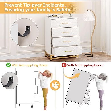 4 Drawer Wooden Bedroom Dresser Compact MDF Chest Modern Metal Handles Elegant Textured Finish