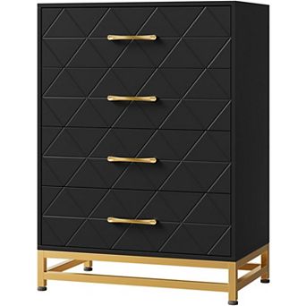 4 Drawer Wooden Bedroom Dresser Compact MDF Chest Modern Metal Handles Elegant Textured Finish