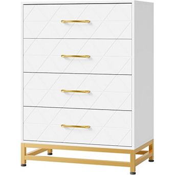 4 Drawer Wooden Bedroom Dresser Compact MDF Chest Modern Metal Handles Elegant Textured Finish