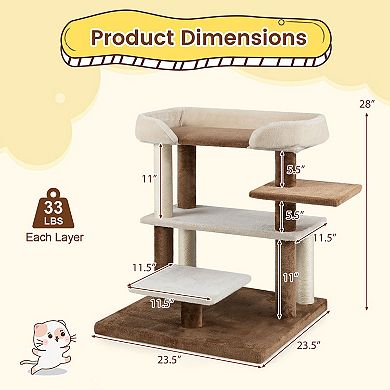 Gymax 2-in-1 Cat Tree Tower Pet Steps w/ Scratching Posts Hanging Toy Ball Perch