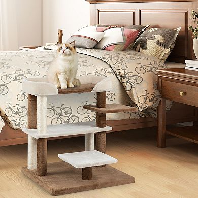Gymax 2-in-1 Cat Tree Tower Pet Steps w/ Scratching Posts Hanging Toy Ball Perch