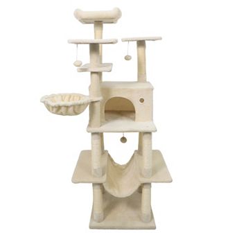 Gymax Large Cat Tree for Indoor Cats w/Plush Top Perch Condo Hammock Basket Bed