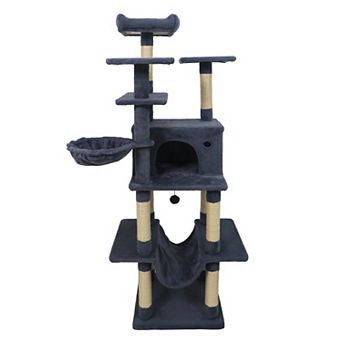 Gymax Large Cat Tree for Indoor Cats w/Plush Top Perch Condo Hammock Basket Bed