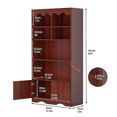 5-Tier Bookcase - 63 Inch Tall Bookshelf Storage Unit