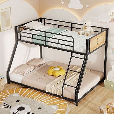 Gymax Metal Bunk Bed Low Profile Bunkbeds w/ Full Length Safety Guardrail​