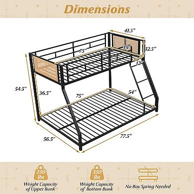 Gymax Metal Bunk Bed Low Profile Bunkbeds w/ Full Length Safety Guardrail​