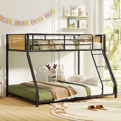 Gymax Metal Bunk Bed Low Profile Bunkbeds w/ Full Length Safety Guardrail​