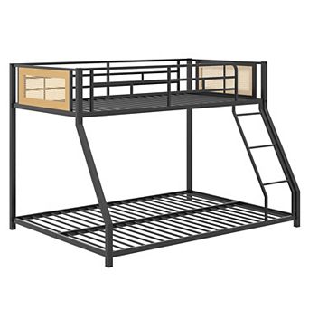 Gymax Metal Bunk Bed Low Profile Bunkbeds w/ Full Length Safety Guardrail​