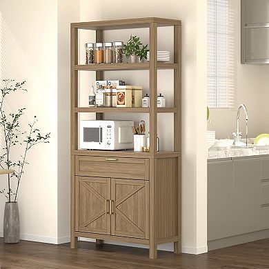 71" Tall Bookcase - 5-Tier with Drawers & Adjustable Shelf