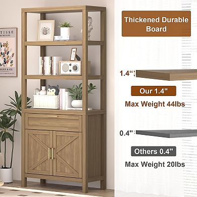 71" Tall Bookcase - 5-Tier with Drawers & Adjustable Shelf