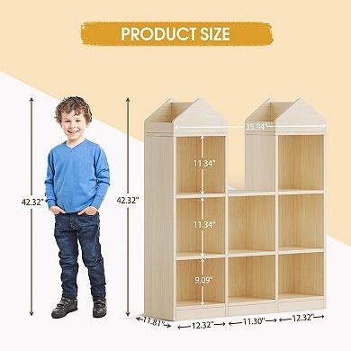 Wooden Kids Bookcase - Toy Storage Organizer & Playhouse Cubby