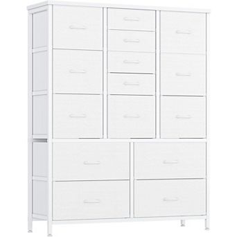 15 Drawer Fabric Dresser with Wood Tabletop Metal Frame Multi Size Storage Bins Rustic Organizer