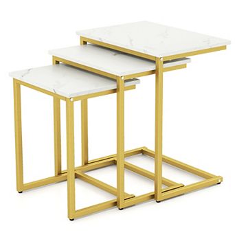 Gymax Nesting Coffee End Table Set Stacking Side Nightstand Living Room