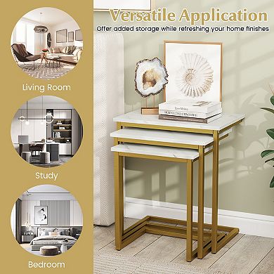 Gymax Nesting Coffee End Table Set Stacking Side Nightstand Living Room