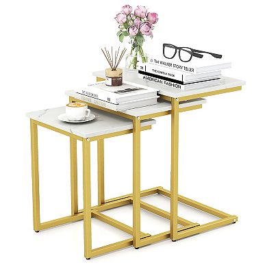 Gymax Nesting Coffee End Table Set Stacking Side Nightstand Living Room