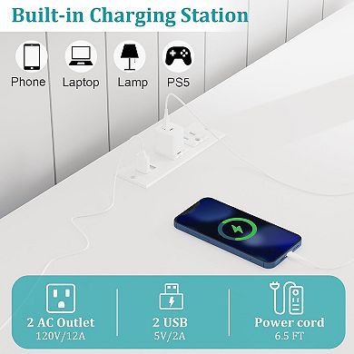 2-Drawer 2-Door Sideboard Cabinet with LED Lights & Power Outlet, Adjustable Shelves, White