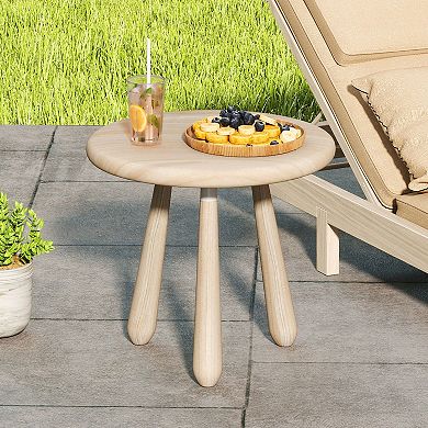 Gymax Round End Table Outdoor Mahogany Wood Side Table w/ Thickened Board