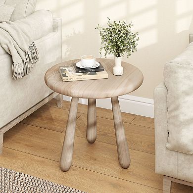 Gymax Round End Table Outdoor Mahogany Wood Side Table w/ Thickened Board