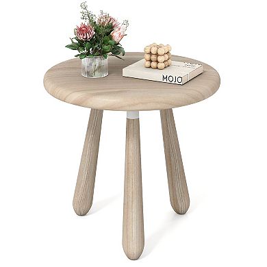 Gymax Round End Table Outdoor Mahogany Wood Side Table w/ Thickened Board