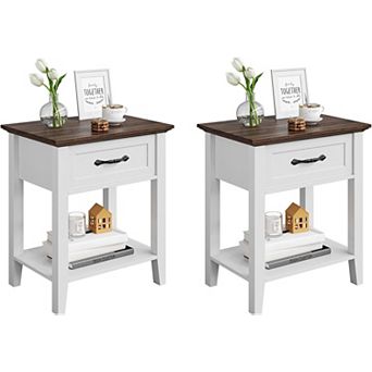 Modern Nightstand End Table Side Table with Storage Drawer for Bedroom,Living Room,2 pc White