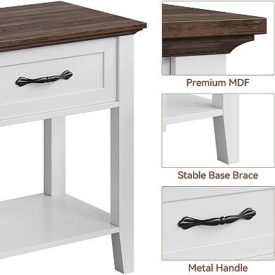 Modern Nightstand End Table Side Table with Storage Drawer for Bedroom,Living Room,2pc White