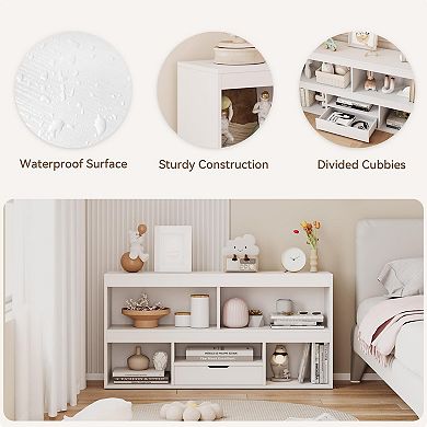 Wooden Kids Bookshelf - 5 Cubbies & 1 Drawer Toy Organizer