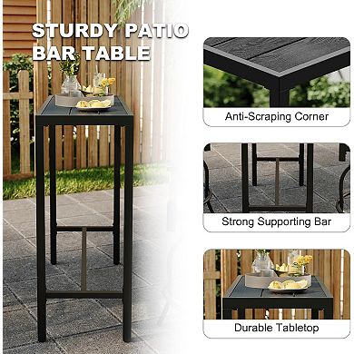 39" Rectangle Outdoor Bar Height Table with Waterproof Top for Balcony and Poolside