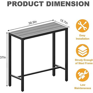 39" Rectangle Outdoor Bar Height Table with Waterproof Top for Balcony and Poolside