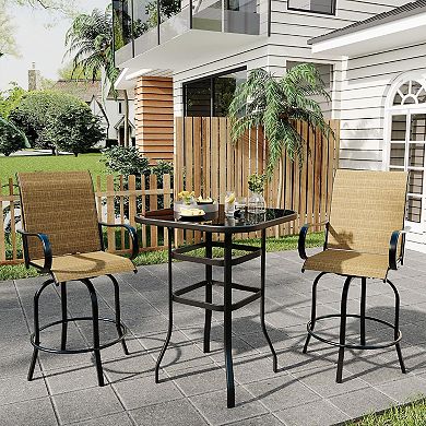 Patio Bar Height Table with Tempered Glass and Metal Frame, Square Bistro Side Table