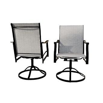 Swivel Bar Stools Set of 2 with High Back and Armrest, Textilene Patio Chairs, Grey