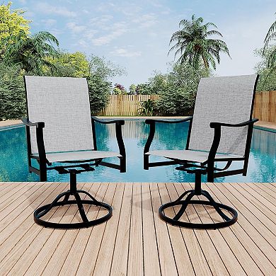Swivel Bar Stools Set of 2 with High Back and Armrest, Textilene Patio Chairs, Grey