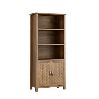 Farmhouse 5 tier Bookshelf - Wooden Storage with Adjustable Shelves