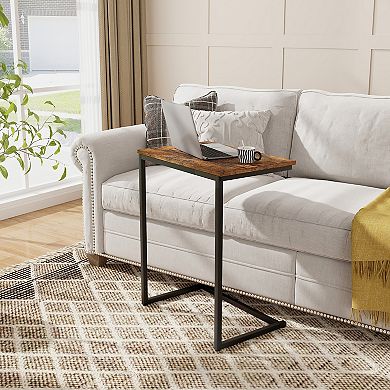Gymax C-shaped End Table Vintage Accent Couch Table w/ Heavy-duty Metal Frame