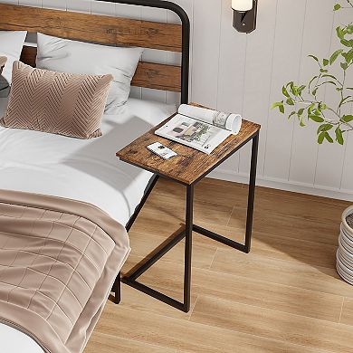 Gymax C-shaped End Table Vintage Accent Couch Table w/ Heavy-duty Metal Frame