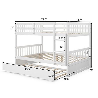 Gymax Bunk Bed Platform Wood Bed Captain's Bed w/ Trundle & Ladder Rail​