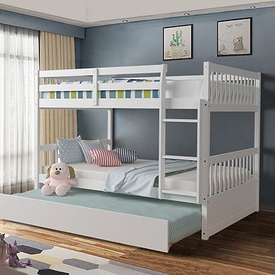 Gymax Bunk Bed Platform Wood Bed Captain's Bed w/ Trundle & Ladder Rail​
