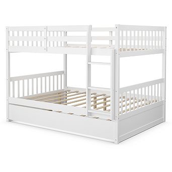 Gymax Bunk Bed Platform Wood Bed Captain's Bed w/ Trundle & Ladder Rail​