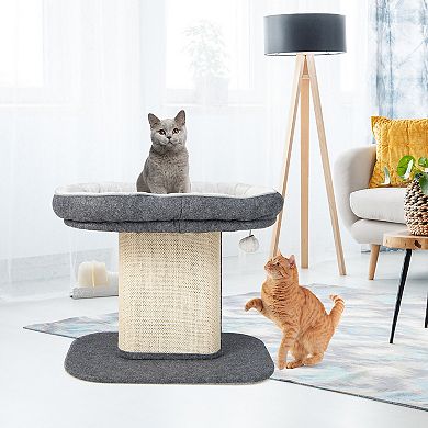 Gymax Modern Cat Tree Tower Cat Activity Tower w/ Large Plush Perch