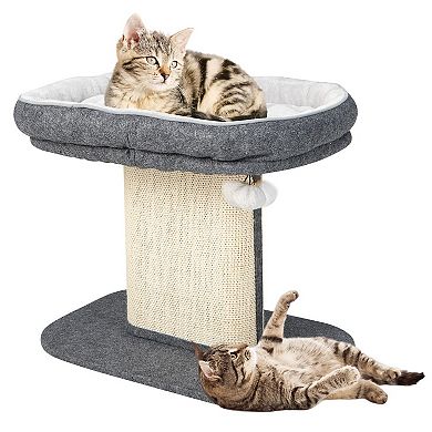 Gymax Modern Cat Tree Tower Cat Activity Tower w/ Large Plush Perch