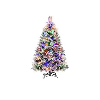 Gymax 4.5/6/7 FT Pre-Lit Xmas Tree Snow-Flocked w/160/240/320 LED Lights & 472/850/1270 Branch Tips