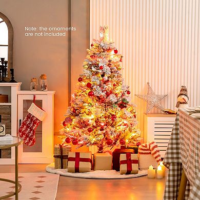 Gymax 4.5/6/7 FT Pre-Lit Xmas Tree Snow-Flocked w/160/240/320 LED Lights & 472/850/1270 Branch Tips