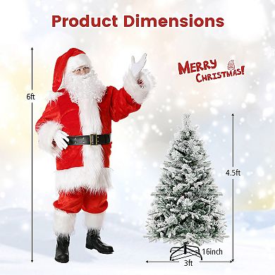 Gymax 4.5/6/7 FT Pre-Lit Xmas Tree Snow-Flocked w/160/240/320 LED Lights & 472/850/1270 Branch Tips