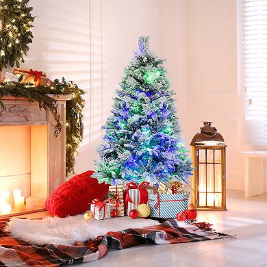 Gymax 4.5/6/7 FT Pre-Lit Xmas Tree Snow-Flocked w/160/240/320 LED Lights & 472/850/1270 Branch Tips