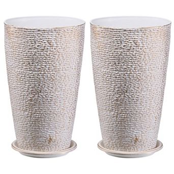 Tall Plastic Planter with Drainage Tray for Indoor or Outdoor Plants - Set of 2