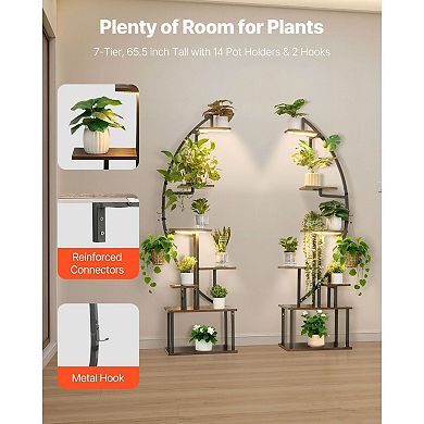 Plant Display Stand with Grow Lights, Hanging Hooks, and Water-Resistant Shelves